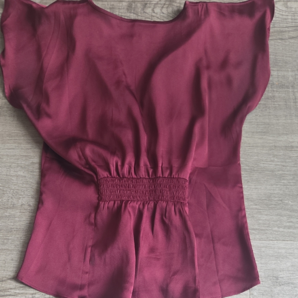 White House Black Market Deep Red Satin Blouse - Picture 3 of 3